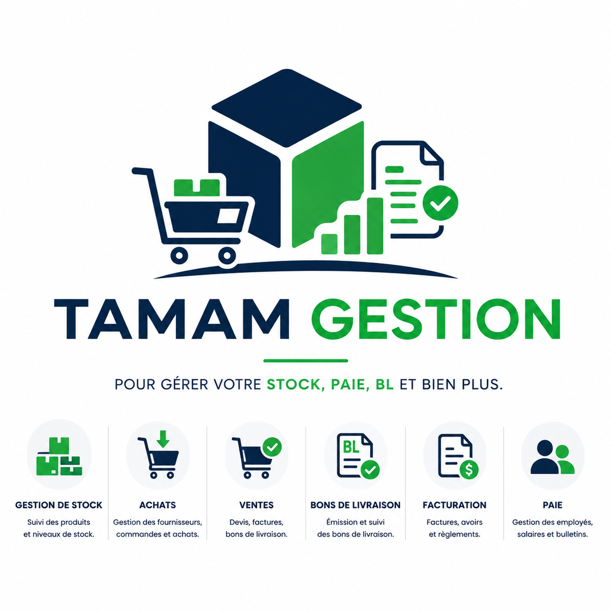 TAMAM GESTION — Logiciel de gestion commerciale, stock, facturation et paie